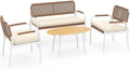 Set Arredo Giardino 4 Pezzi con Divano e Poltrone in Rattan PE, Tavolo in Vetro e Cuscini Comodi