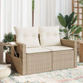 Divano da Giardino a 2 Posti in Polyrattan Beige con Cuscini