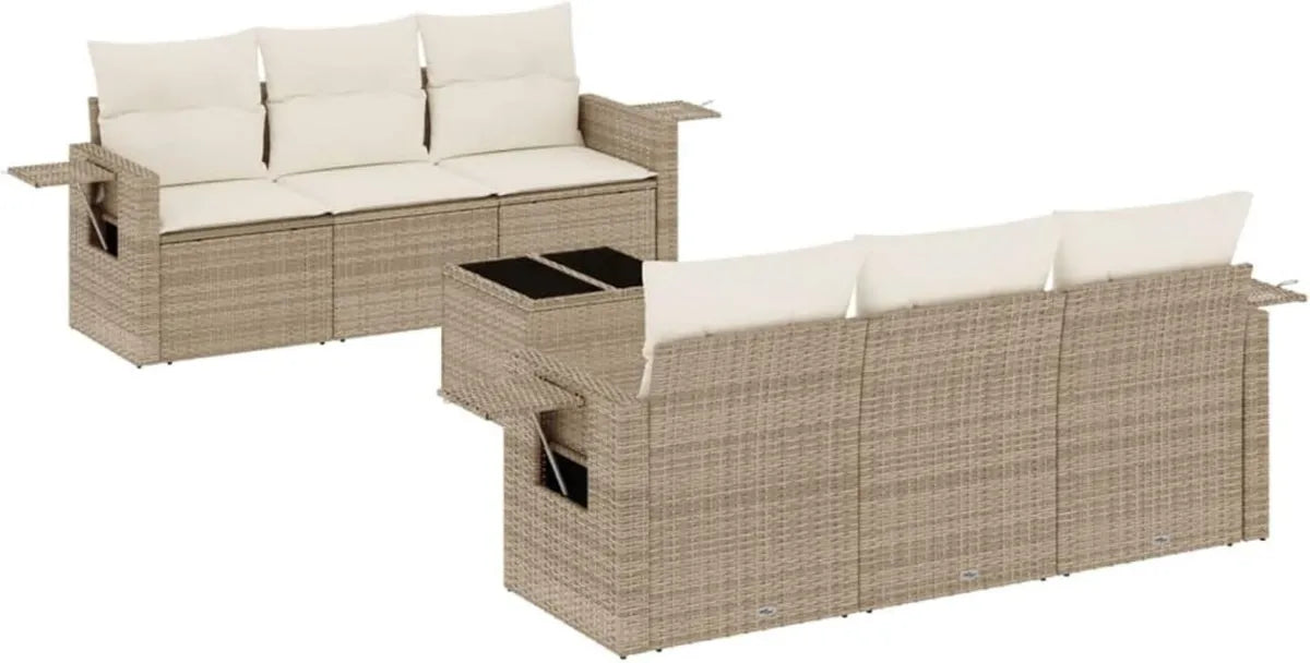 Set Divani da Giardino 3 pz con Cuscini, Polyrattan Nero, Tavolini Pieghevoli, Esterno