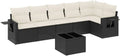 Set Divani da Giardino in Polyrattan Nero con Tavolini Pieghevoli