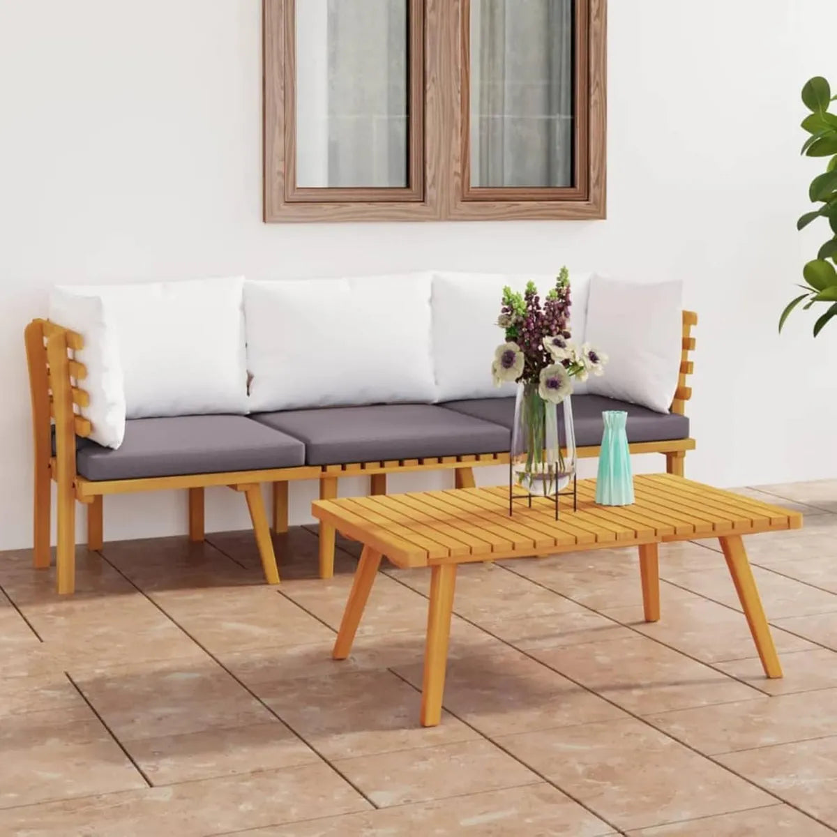 Set Divani da Giardino in Legno di Acacia, 3 Pezzi, Salotto Esterno