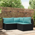 Set Divani da Giardino 3 Pezzi in Polyrattan Nero con Cuscini, Divano Letto Moderno Salvaspazio per Esterni