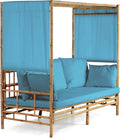 Divano Esterno 3 Posti in Bamboo con Tettoia e Cuscini, 200x98x190 cm, Blu
