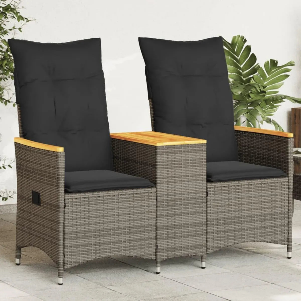 Sofà da Giardino Reclinabile a 2 Posti con Tavolino in Rattan Grigio