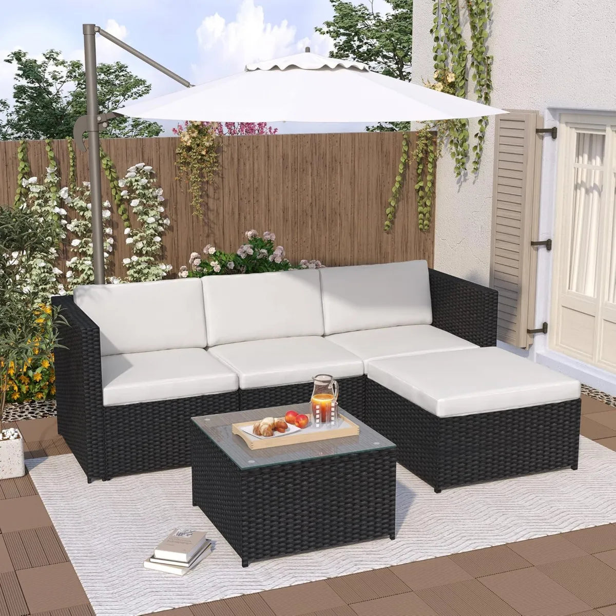Set Divani da Giardino in Polyrattan con Cuscini Comodi