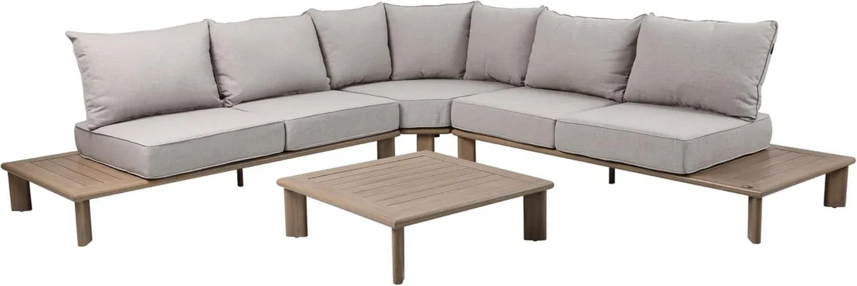 Divano Angolare da Esterno AXI Avery con Tavolini in Legno, Beige, per 5 Persone