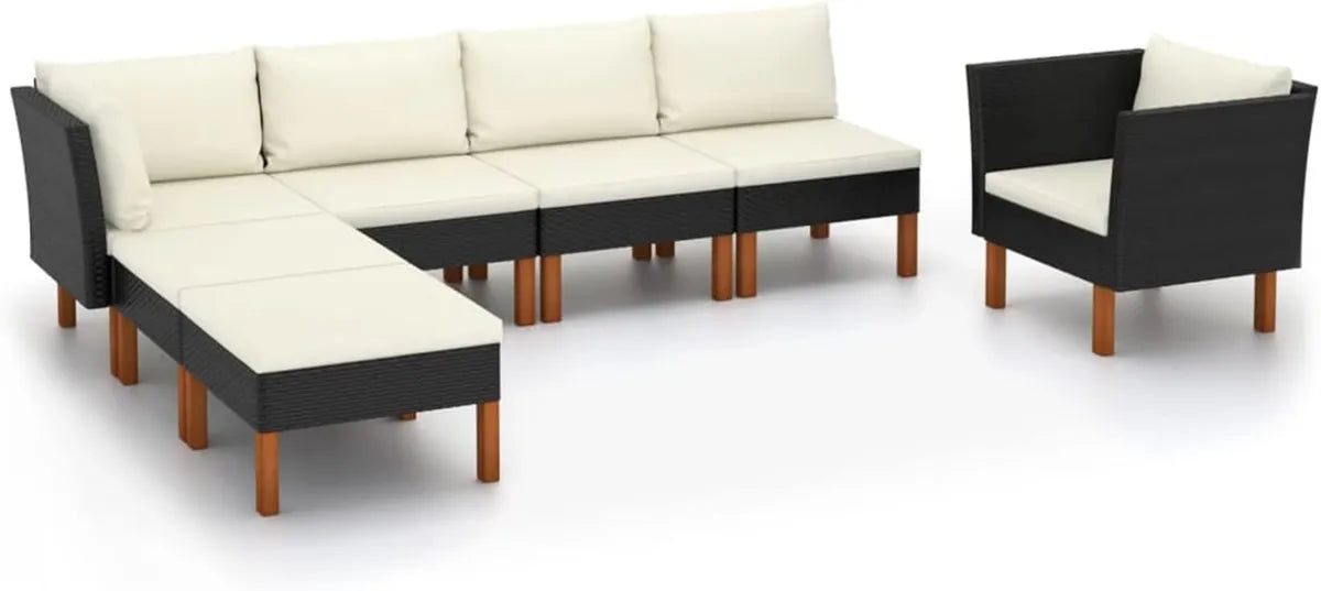 Divano Modulare da Giardino in Polyrattan con Penisola e Legno