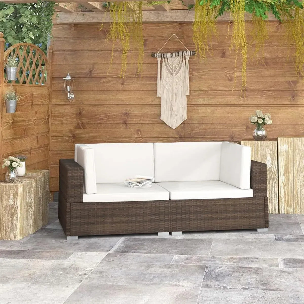 Set di Poltrone Angolari in Polyrattan Marrone per Giardino - 2 Pezzi