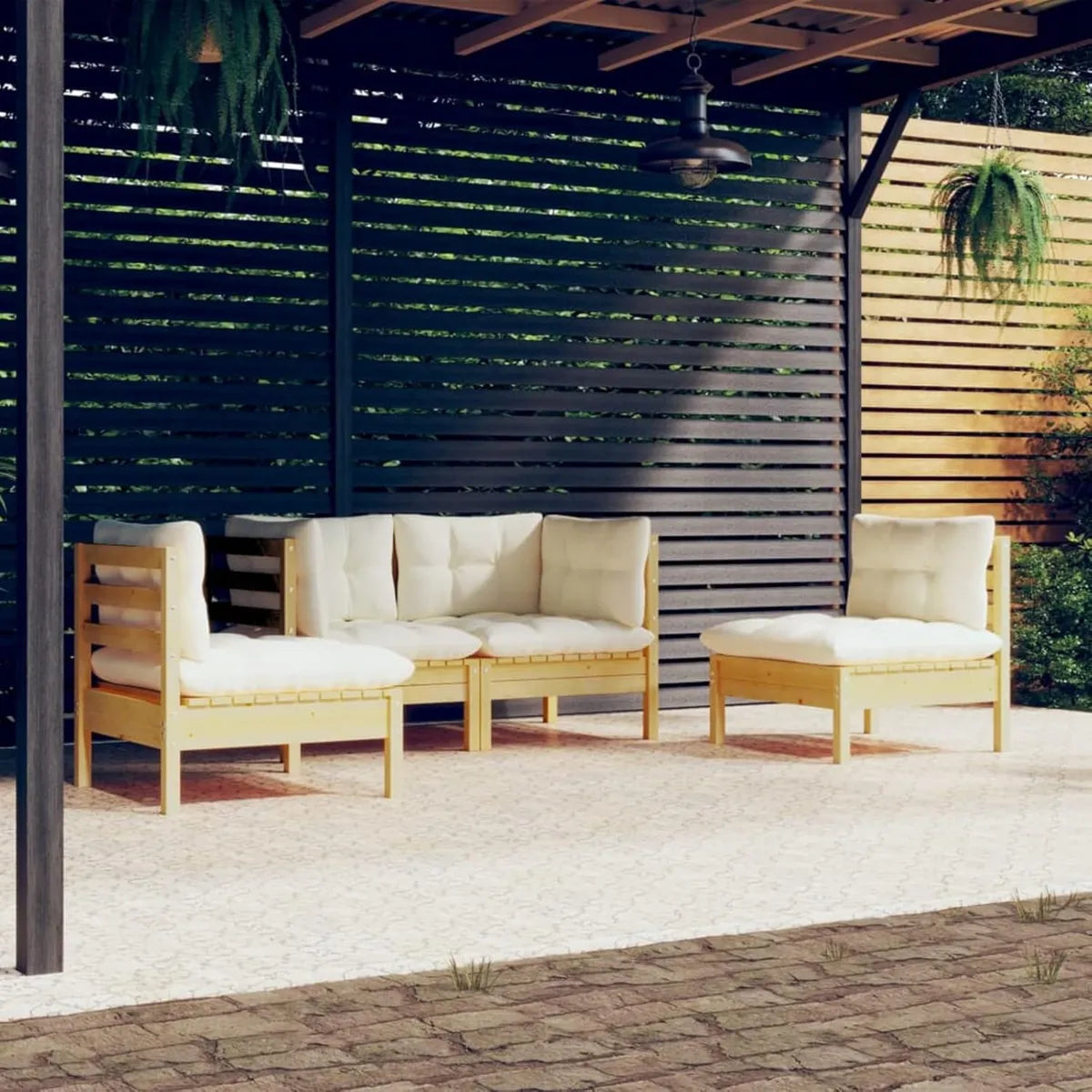 Set Divani da Giardino in Legno di Pino con Cuscini, 4 Pezzi - Arredo Modulare da Esterno
