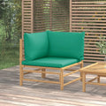 Set Divano Angolare da Giardino in Bambù con Cuscini Verdi