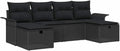 Set Divano da Giardino in Polyrattan Nero con Cuscini, 6 Pezzi, Modulare e Resistente agli UV