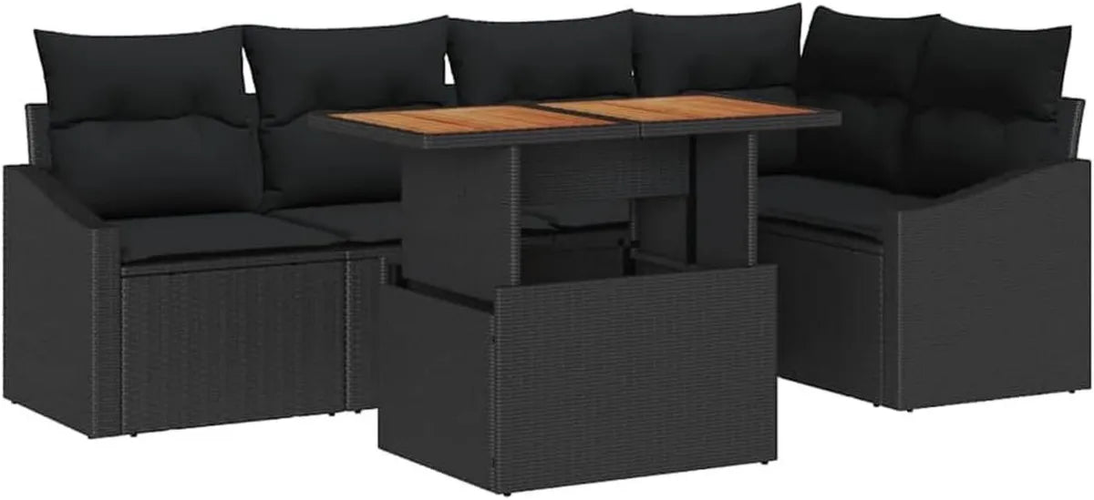 Set Mobili da Giardino in Rattan Nero e Marrone con Cuscini