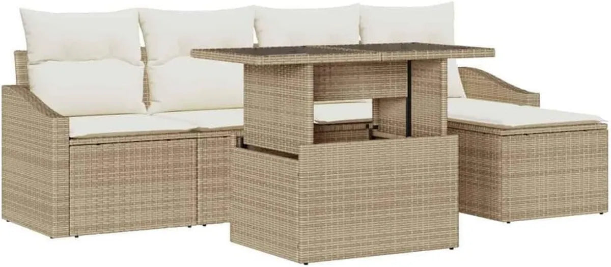 Set Divano da Giardino Modulabile 6 Pezzi in Tessuto Beige, Resistente UV per Esterni