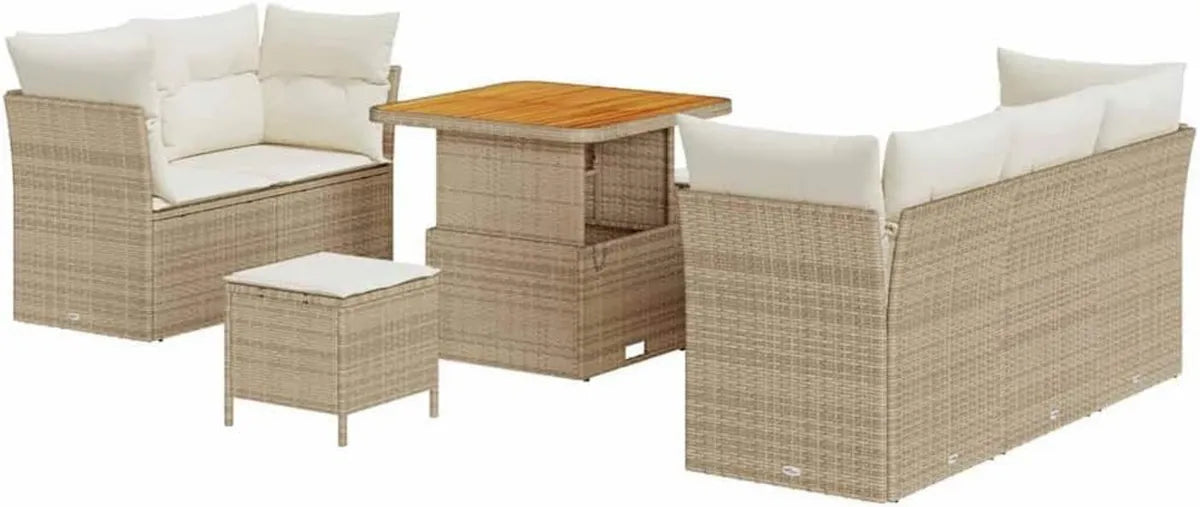 Set Divano da Giardino in Polyrattan Beige 8 pz, Mobili Modulari per Esterno Resistente ai Raggi UV