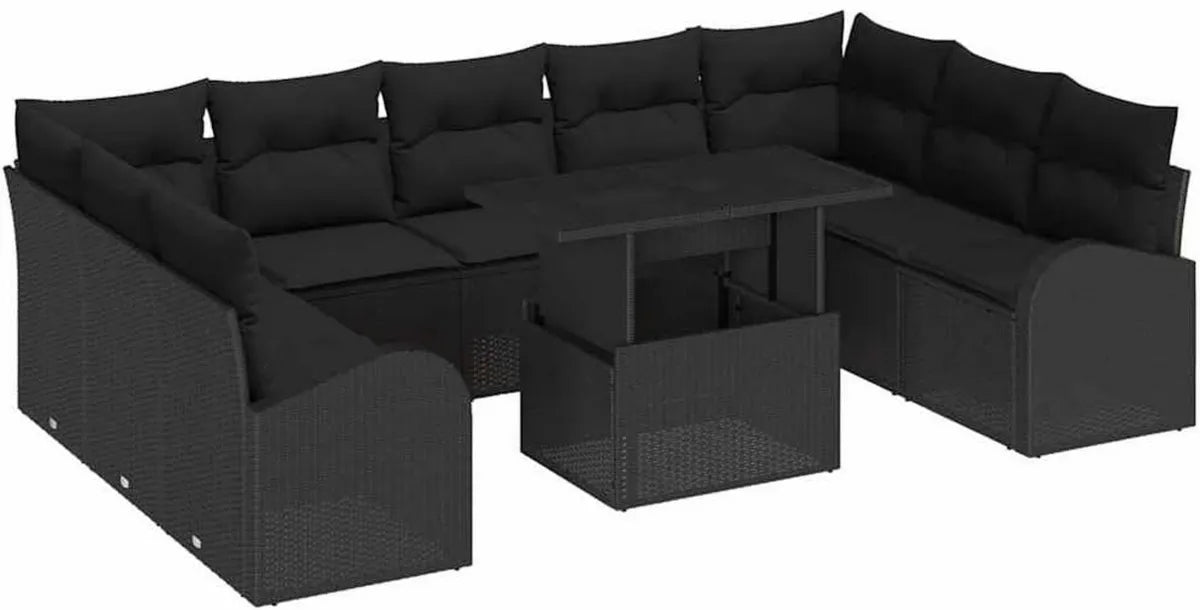 Set Salotto da Giardino in Polyrattan 10 Pezzi, Nero, Divano Esterno Modulare e Resistente