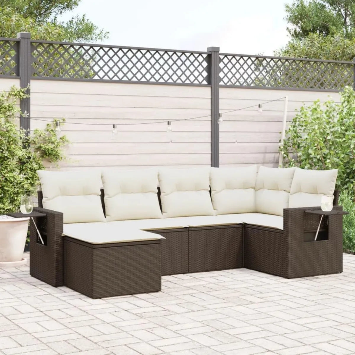 Set Divano da Giardino 6 Pezzi in Polyrattan Marrone con Cuscini