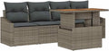Set Divano da Giardino in Rattan Grigio con Cuscini, Mobili da Esterno Modulare 5 Pezzi, Design Elegante e Materiali Resistenti