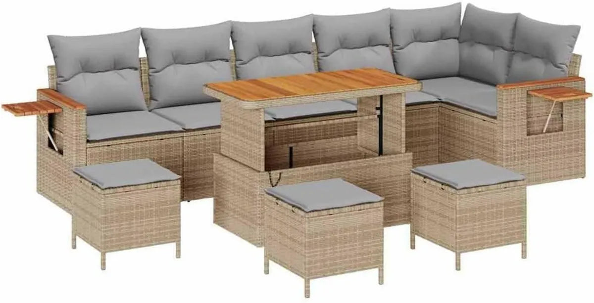 Set Divano da Giardino Modulare 12 Pezzi in Polyrattan Beige e Grigio