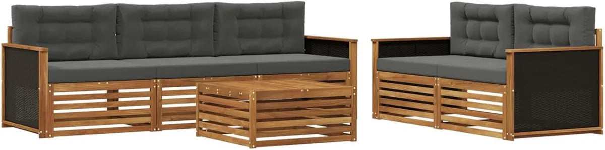 Set Divani da Giardino 6 Pezzi in Rattan Naturale e Antracite