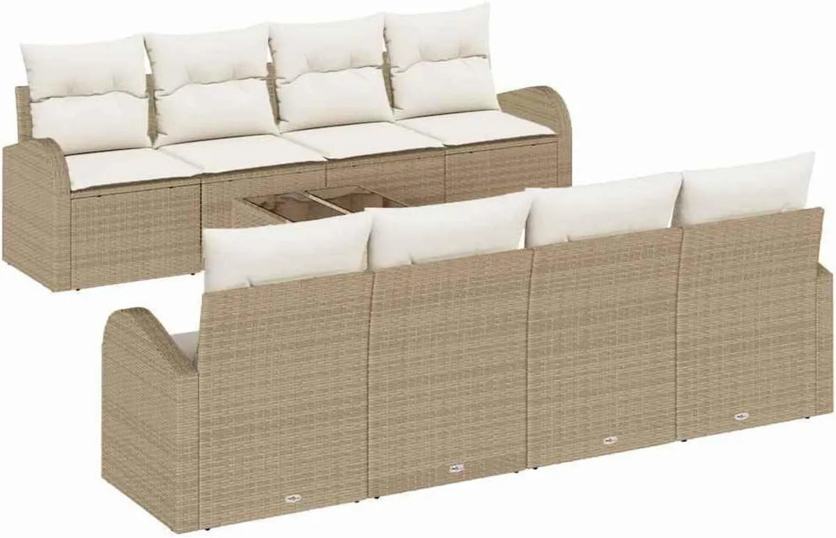 Set Divano da Giardino in Polyrattan Beige con Cuscini, Resistente ai Raggi UV ed Ergonomico, per Terrazza e Giardino