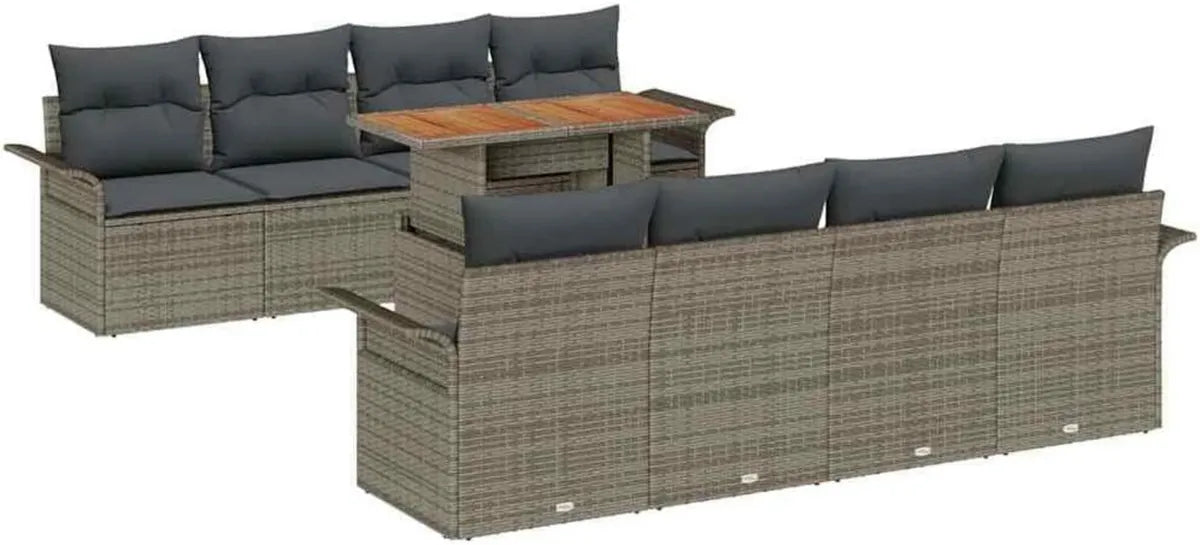 Set Divano da Giardino in Polyrattan con Cuscini Grigi, 7 Pezzi, Arredo Esterno Modulare e Resistente, Ideale per Terrazze e Giardini