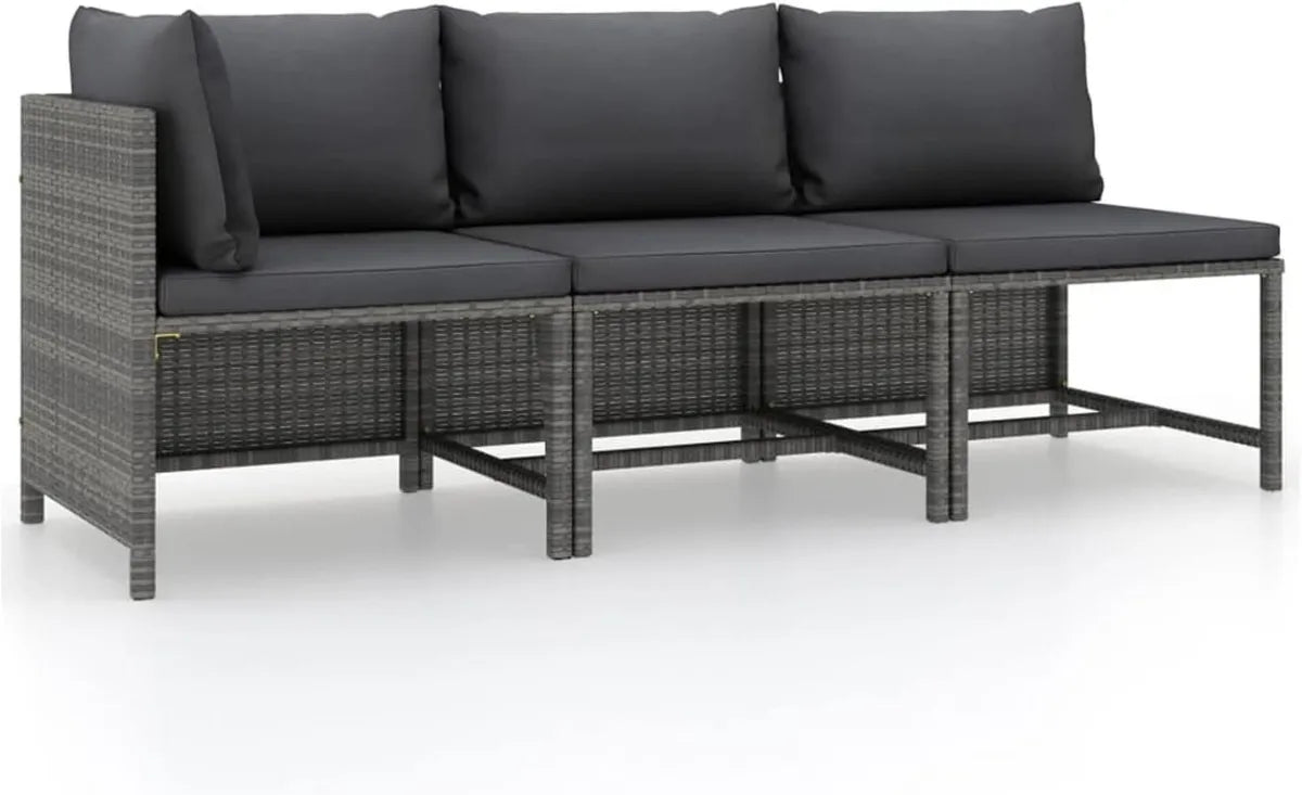 Set di Mobili da Giardino in Polyrattan Grigio con Cuscini