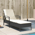 Lettino Prendisole in Polyrattan Nero con Cuscino 63x200x81 cm per Giardino e Piscina