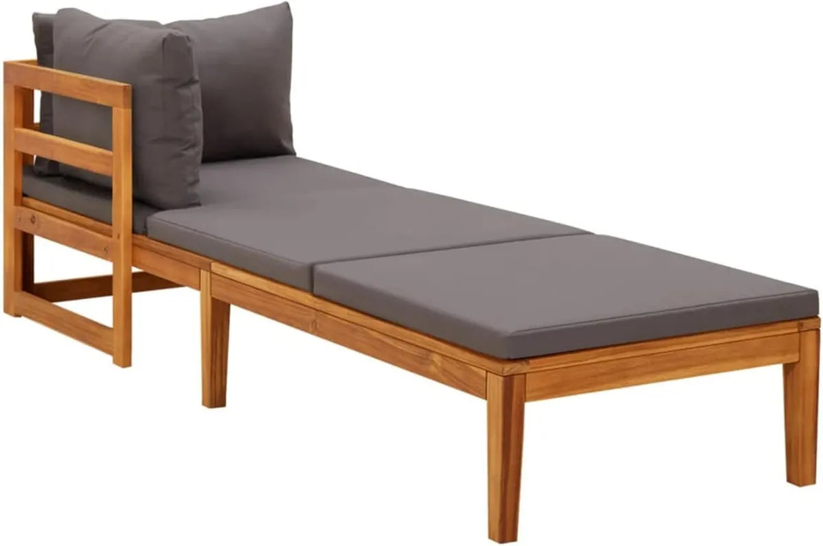 Lettino Prendisole in Acacia Grigio Scuro con Bracciolo