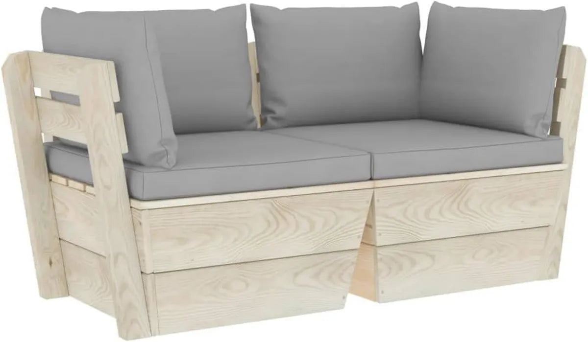 Set Mobili da Giardino in Legno, Divano 2 Posti con Cuscini, per Terrazza e Piscina