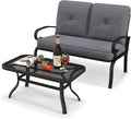 Set Salotto da Giardino 2 Pezzi in Metallo con Cuscini, Tavolino e Panca Moderne, Grigio