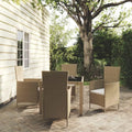 Set arredo da esterno in polyrattan beige, 5 pezzi con cuscini