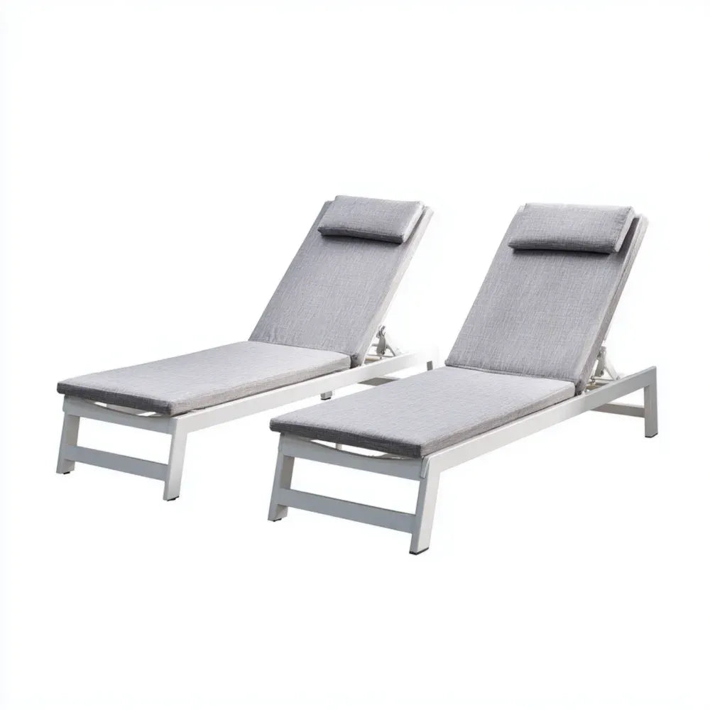 Patio Lounge Chair Set 195x65x36 cm - Aluminum Frame Adjustable Grey - Outdoor Recliner