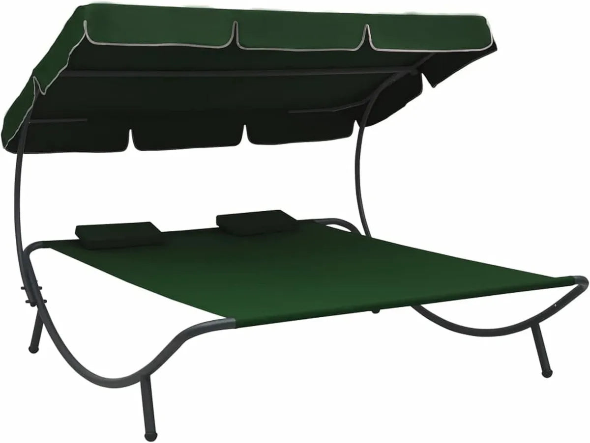 Lettino Prendisole Doppio da Esterno con Baldacchino Verde