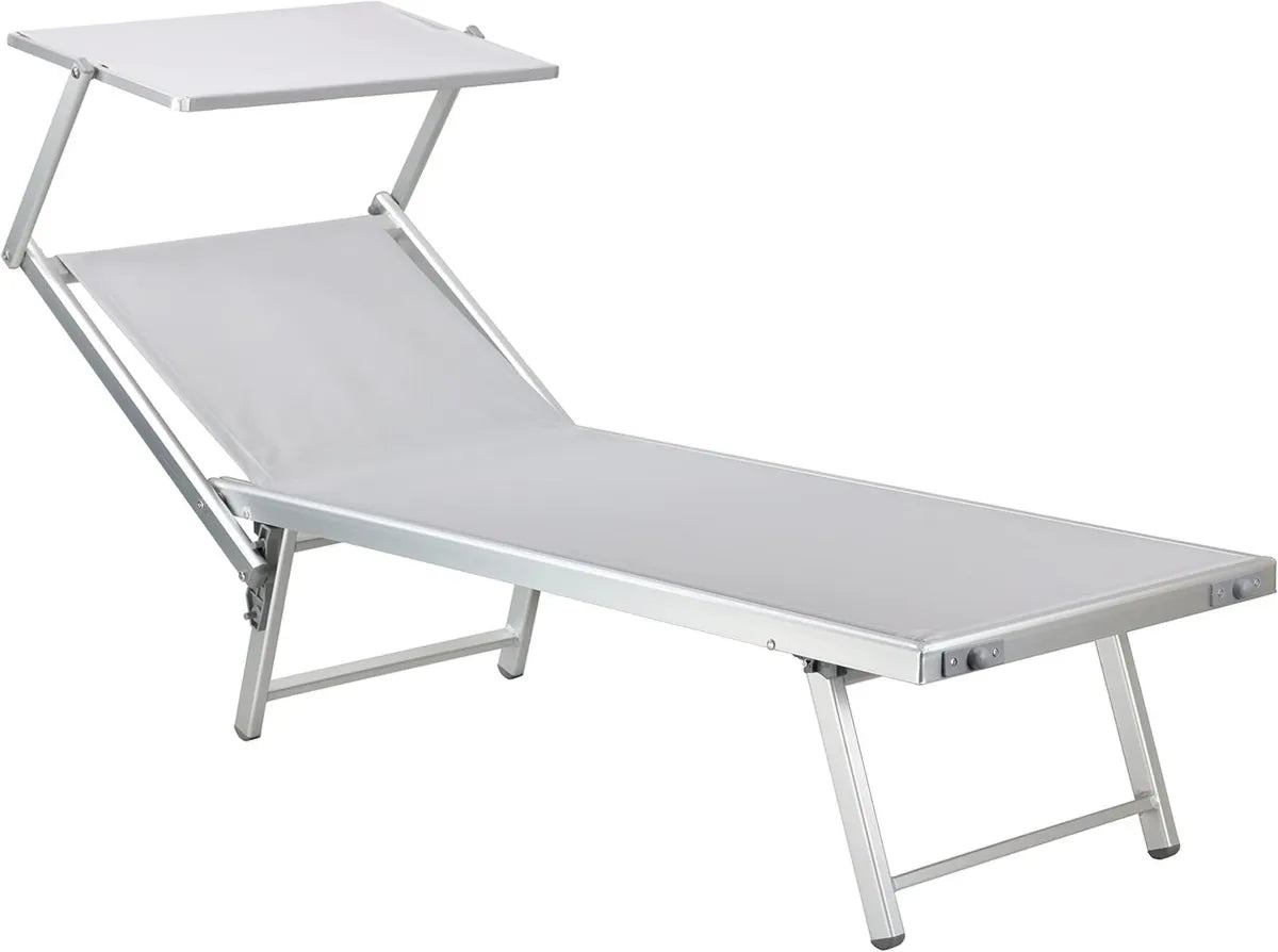 Lettino Prendisole Pieghevole in Alluminio con Tettuccio per Mare e Giardino - Grigio