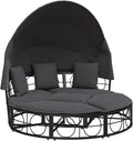 VidaXL Set Lounge da Giardino in Polyrattan Nero con Tetto e Cuscino