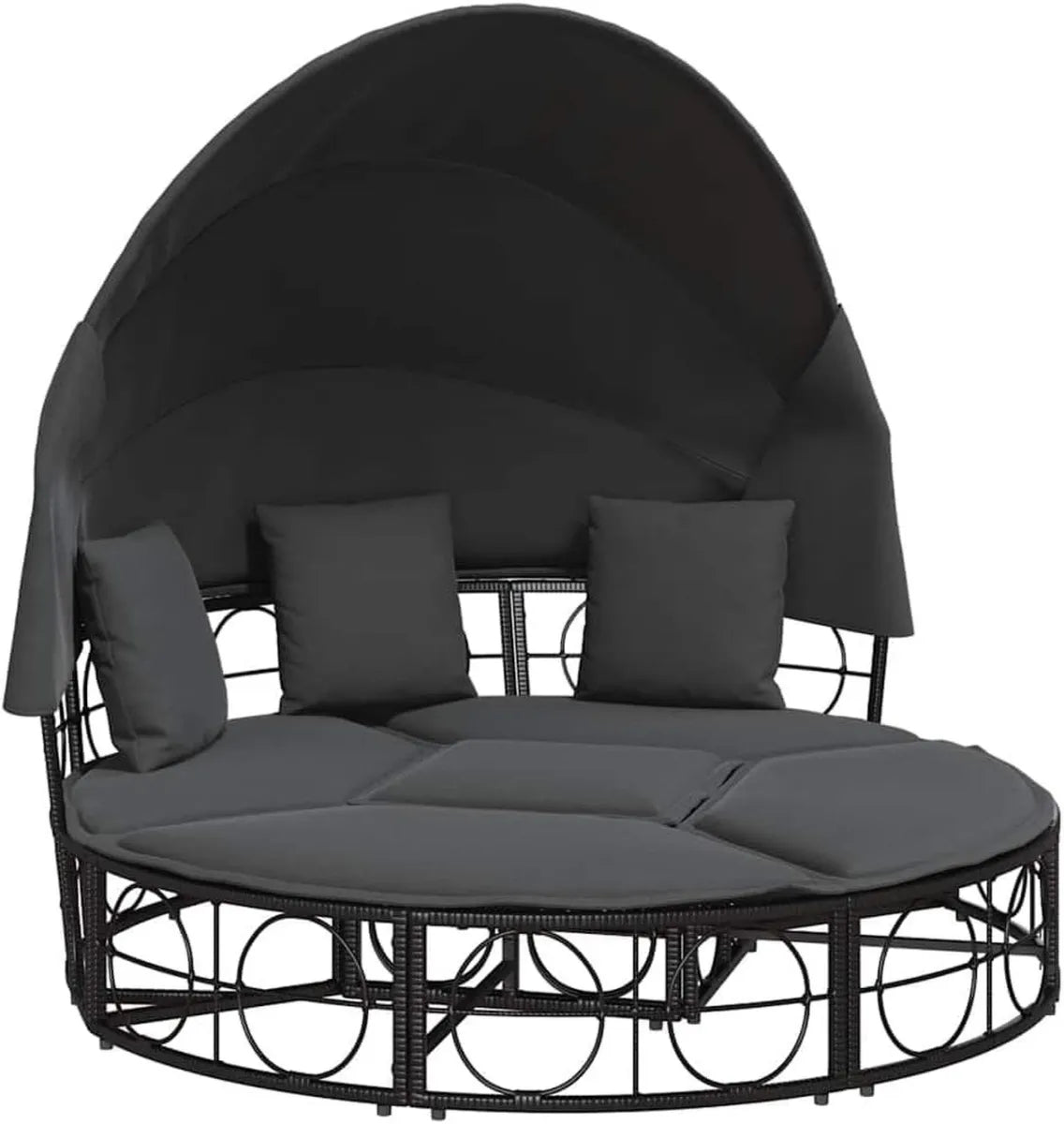 VidaXL Set Lounge da Giardino in Polyrattan Nero con Tetto e Cuscino