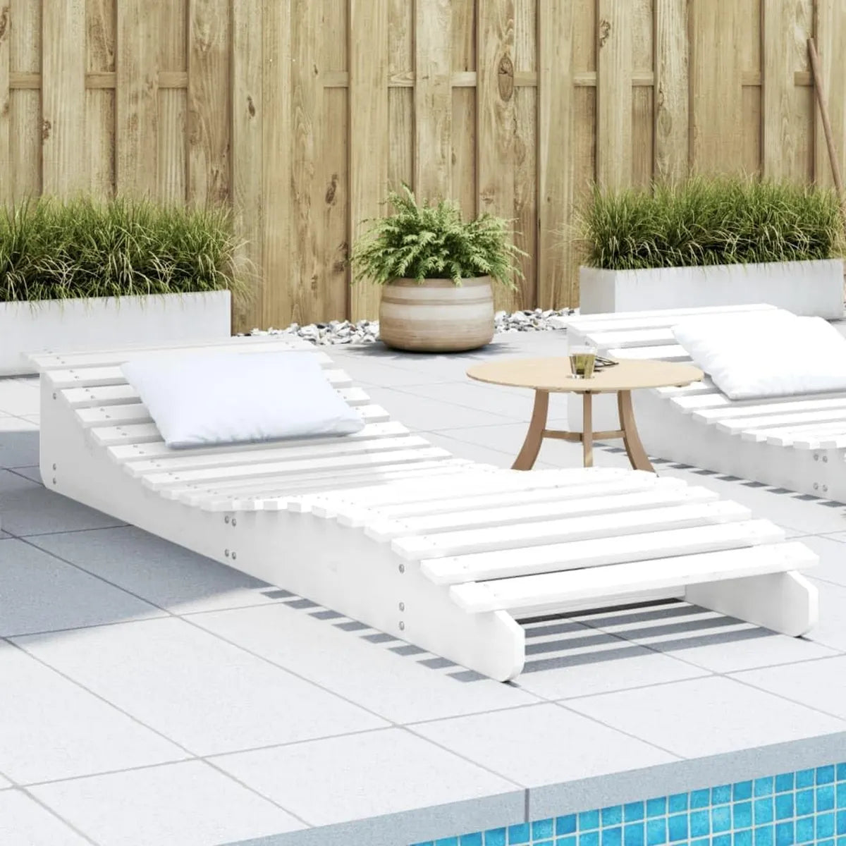Lettino Prendisole in Legno Pino Bianco per Giardino 205x70x31,5 cm