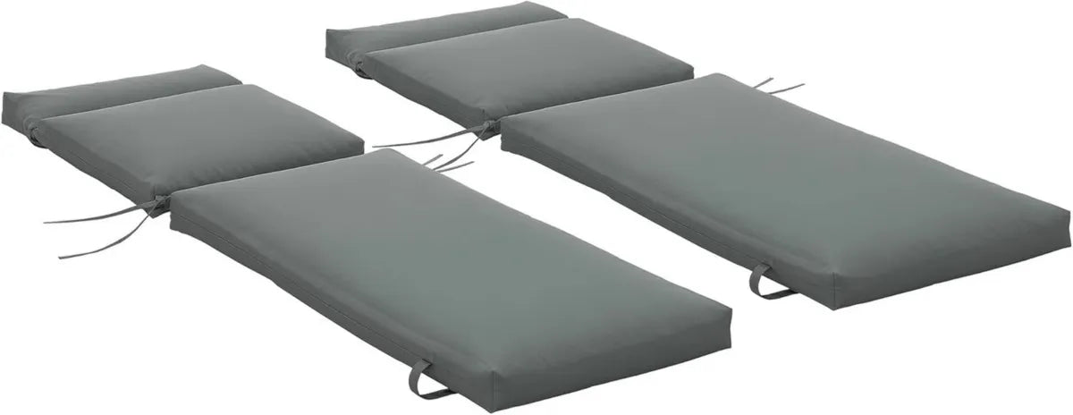 Cuscini Outsunny per Sedie da Giardino, Set 2 Pezzi Imbottiti in Cotone e Poliestere, Cinghie Incluse, 196x55x8 cm, Colore Grigio Scuro