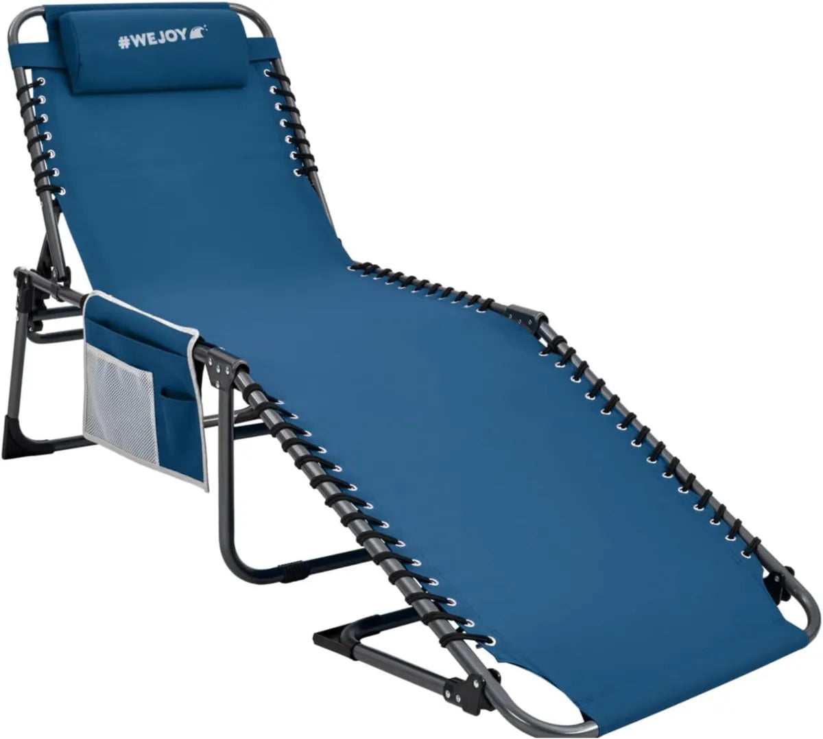 Sdraio Pieghevole Reclinabile 4 Posizioni con Cuscino, 120KG, Portatile Mare Piscina, Colore Blu