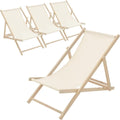 Set di 4 Lettini Pieghevoli in Legno 120 kg Beige con Schienale Regolabile