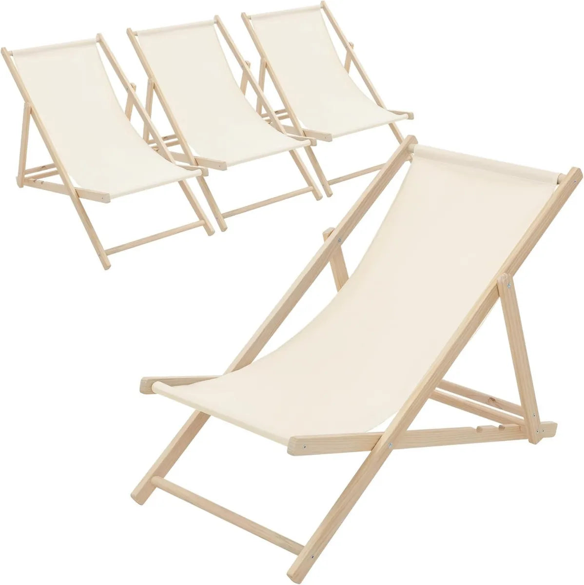 Set di 4 Lettini Pieghevoli in Legno 120 kg Beige con Schienale Regolabile