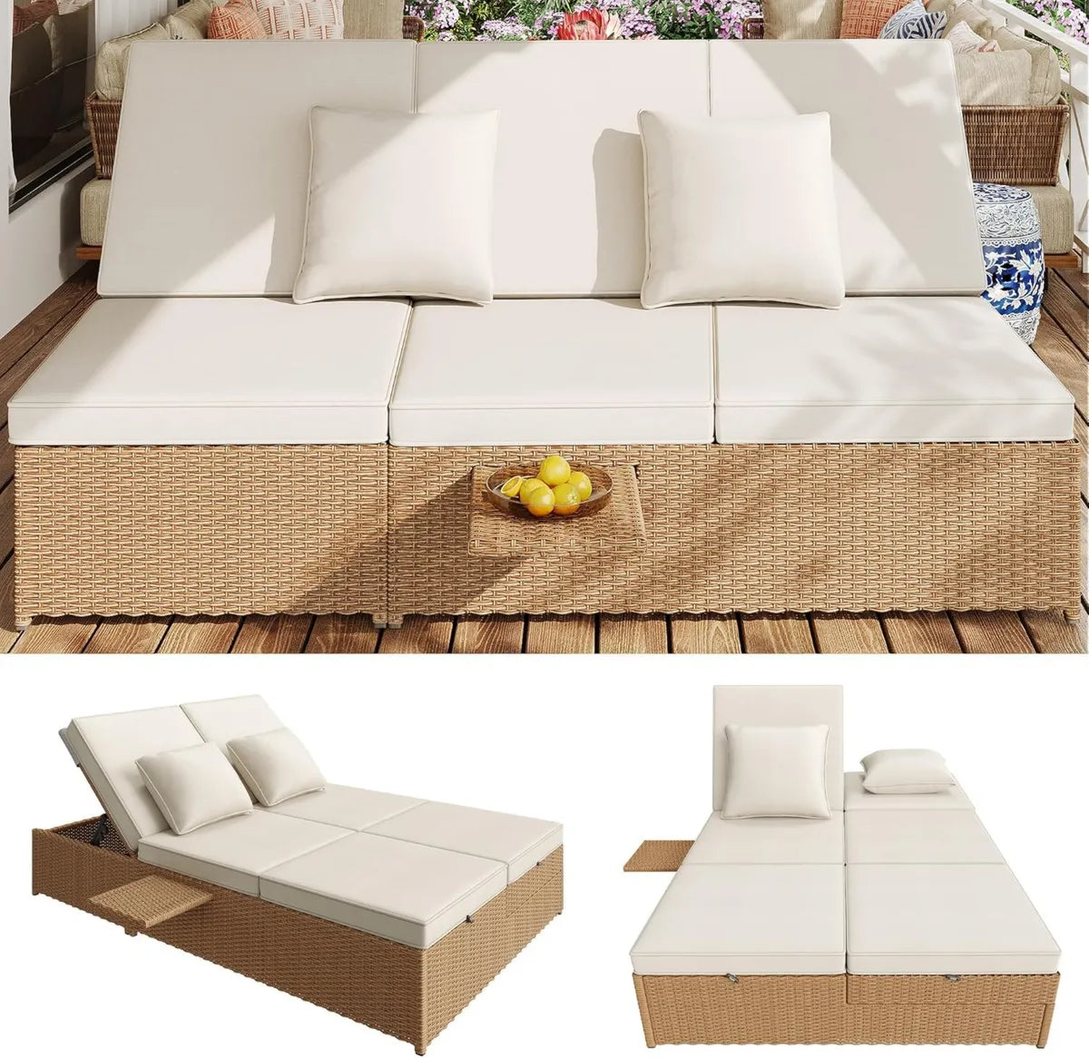 Lettino matrimoniale in rattan per esterni, ideale per giardino e balcone