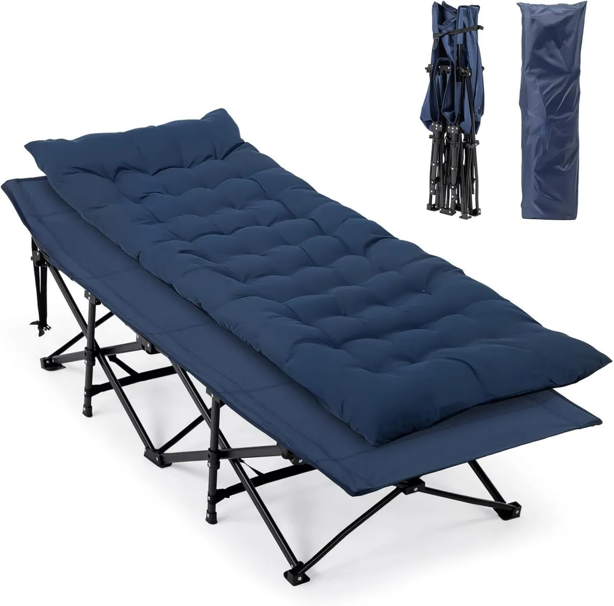 Bonnlo Lettino Pieghevole da Campeggio in Oxford Blu con Materasso, 190 x 71 x 36 cm