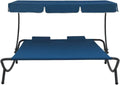 Lettino doppio da giardino blu con tettuccio e cuscino, resistente alle intemperie, in tessuto Oxford, struttura in acciaio, 200x180x135 cm