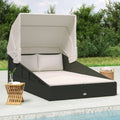 Mangloder - Lettino da Giardino in Rattan Pieghevole con Tettuccio, Resistente agli Agenti Atmosferici, Regolabile, Ideale per Terrazza e Piscina