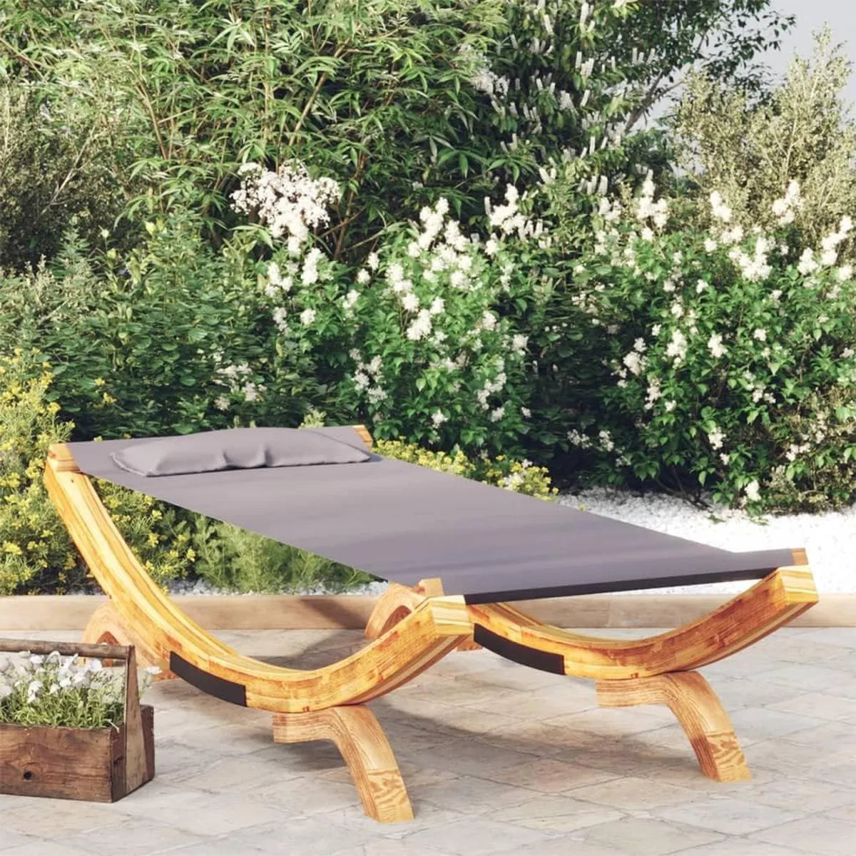 Lettino prendisole in legno massiccio antracite per giardino e piscina