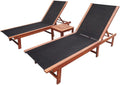 Set Lettini da Sole con Tavolino in Legno di Acacia e Textilene, Sdraio Portatili per Giardino, Terrazza e Piscina