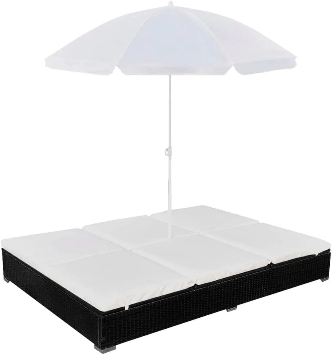 Lettino prendisole per esterni in polyrattan con ombrellone impermeabile, letto doppio reclinabile, 7 posizioni, 197x140x190 cm, ideale per terrazze e piscine
