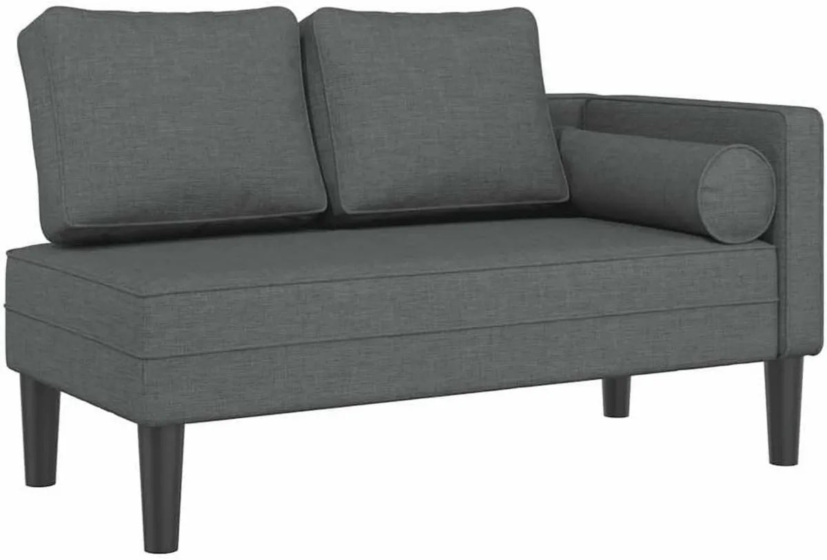 Chaise Longue in Tessuto Grigio Scuro con Cuscini, Divano Letto Imbottito