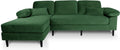 Divano ad Angolo 3 Posti Samira con Chaise Longue a Sinistra in Velluto Verde Scuro - Modello Washington